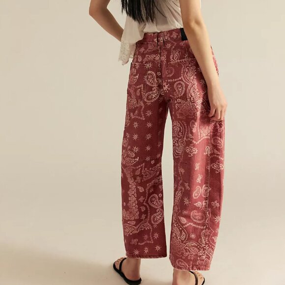We The Free Good Luck Printed Barrel Jeans color Rust Combo - Bandana Block - Picture 2 of 4
